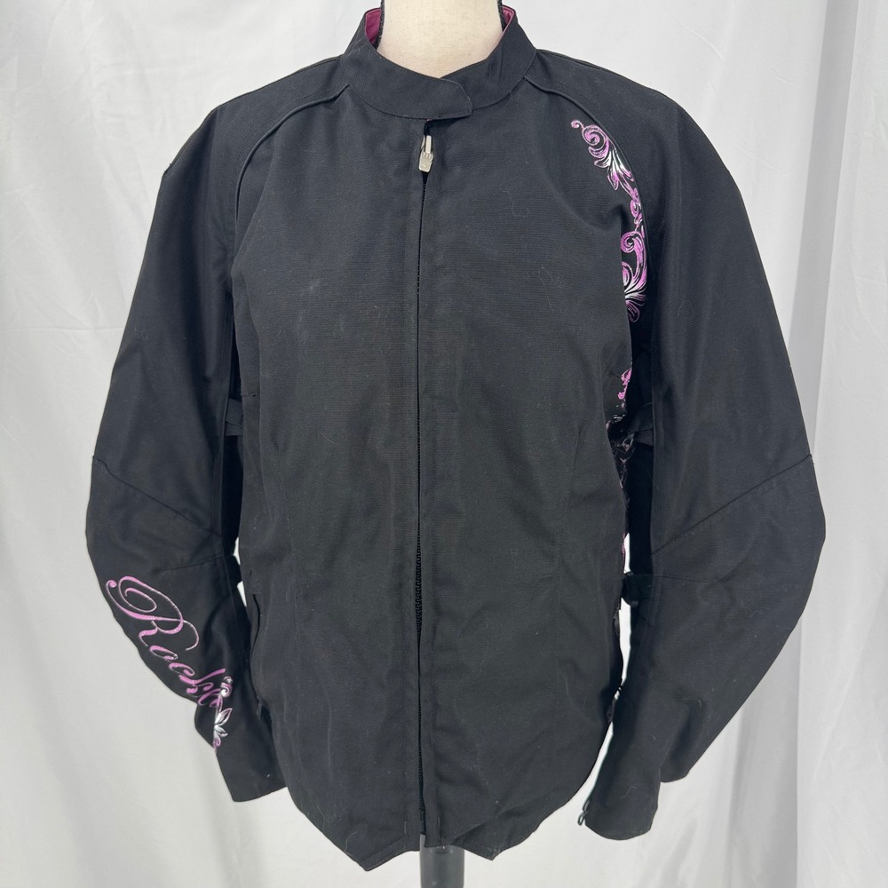 Joe Rocket Womens Motorcycle Jacket Black Pink Scroll Embroidery Size 1 Diva
